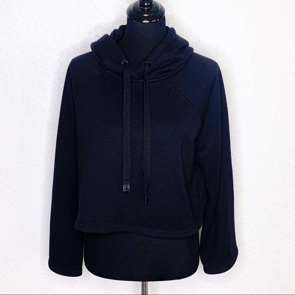 Athleta black‎ cropped hooded pullover sweatshirt size Small